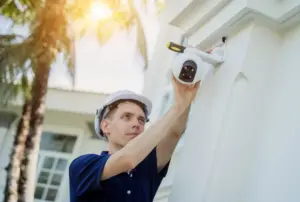 technician installs cctv camera
